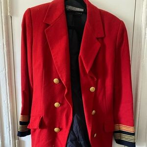 Linda Allard Ellen Tracy Red and Gold 80s Blazer